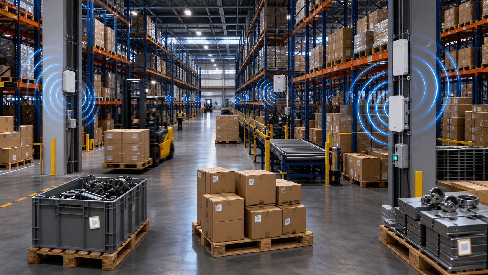 Visão de almoxarifado industrial com sistema RFID aplicado ao controle de estoque