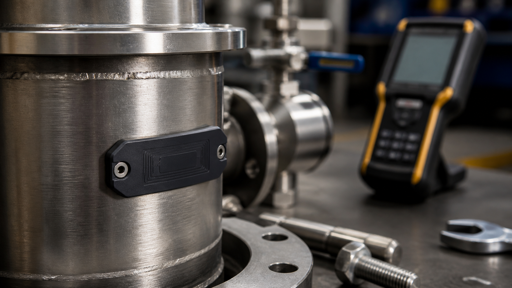 Ativo industrial metálico identificado para rastreabilidade com RFID e governança operacional